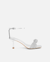 Anha Silver Metallic Diamante Knot Heeled Sandals