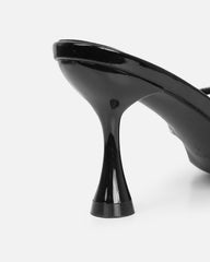Aubria Black Patent Diamante Mid Heeled Sandals