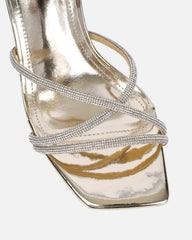 Aubria Gold Mirror Diamante Mid Heeled Sandals
