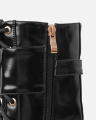 Dafydd Black Chunky Flat Lace Up Combat Boots