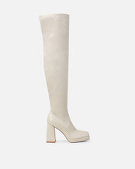 Aviva Stone Platform Block Heel Thigh High Boots