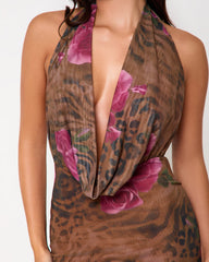 Queens Print Extreme Cowl Neck Maxi Dress