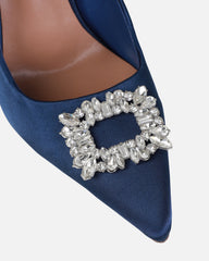 Dionne Crowe Sparkle Navy Satin Diamante Court Shoes