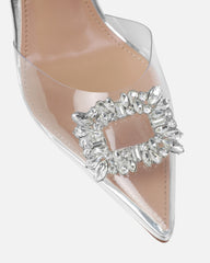 Gift Silver Clear Diamante Slingback Heels