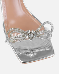 Diamond Silver Clear Diamante Bow Mid Heels