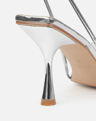 Confetti Silver Clear Diamante Mid Heels
