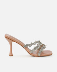Blushing Nude Diamante Mid Heel Mules