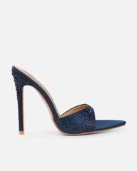 Perfect Navy Satin Droplet Stiletto Mules