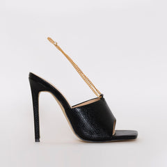 Jamila Black Snake Print Stiletto Mules