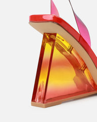 Bali Red Ombre Clear Wedge Sandals
