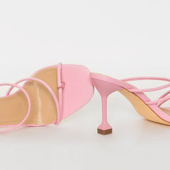 Jada Wide Fit Pink Snake Print Strappy Midi Heel Mules