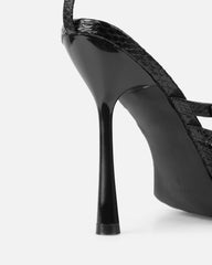 Beach Black Faux Snake High Heels
