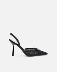 Bebee Black Lace Bow Heeled Sandals