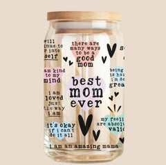 Best Mom! 16oz Glass Can Cup with Lid and Straw