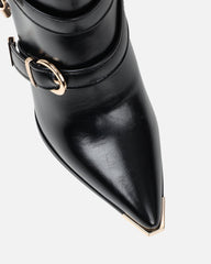 Elvis Black Buckle Detail Stiletto Knee Boots