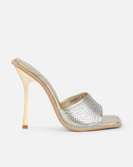 Birdie Gold Metallic Diamante Mules