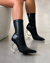 Brycen Black Clear Sculptural Heel Boots