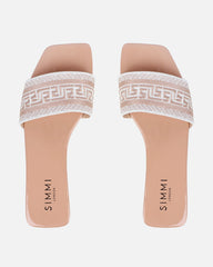 Cali Nude Patent Embroidered Slide Sandals
