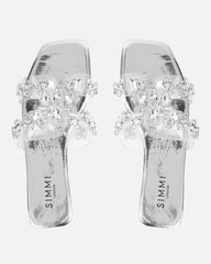 Calista Silver Mirror Diamante Slip On Flat Sandals