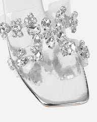Calista Silver Mirror Diamante Slip On Flat Sandals