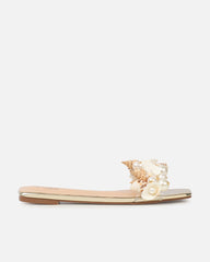 Shelz Gold Mirror Shell Trim Flat Sandals