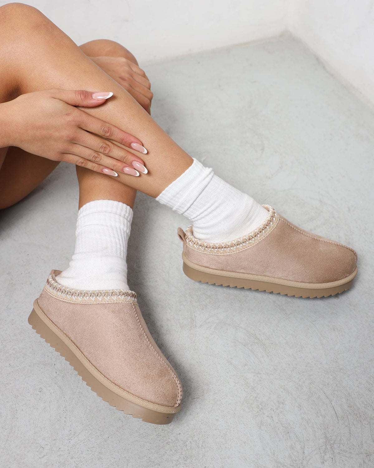 Cece Beige Faux Suede Slippers