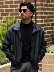 Chaqueta cuello polo cuero textil