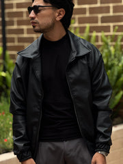 Chaqueta cuello polo cuero textil