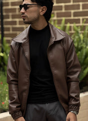 Chaqueta cuello polo cuero textil