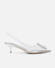 Chara Clear Diamante Silver Mirror Low Court Shoes