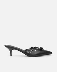 Skyes Black Eyelet Detail Low Heel Court Shoes