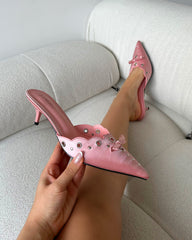 Skyes Pink Satin Eyelet Detail Low Heel Court Shoes