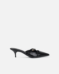 Char black low heel buckle mules