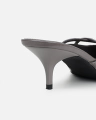 Char grey low heel buckle mules