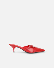 Char red low heel buckle mules