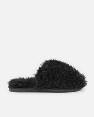 Floof Black Curly Faux Fur Slippers