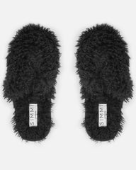 Floof Black Curly Faux Fur Slippers