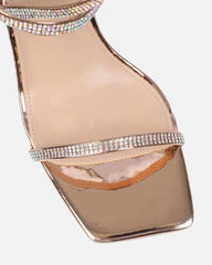 Laveen Rose Gold Mirror Diamante Tie Up Heeled Sandals