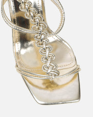 Cemile Gold Metallic Braided Heeled Sandals