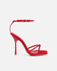 Malinda Red Velvet Heeled Sandals