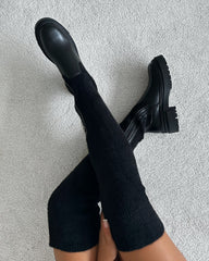 Stallone Black Over The Knee Fluffy Sock Boots