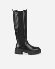 Tommo Black Flat Chunky Knee High Boots