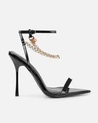 Dafni Black Patent Padlock Detail Heeled Sandals