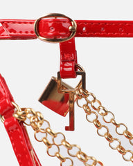 Dafni Red Patent Padlock Detail Heeled Sandals