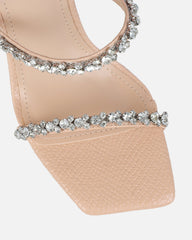 Daizy Nude Snake Effect Diamante Heeled Sandals