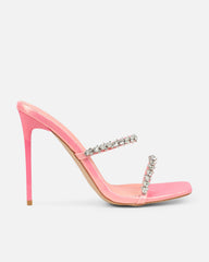 Daizy Pink Snake Effect Diamante Heeled Sandals
