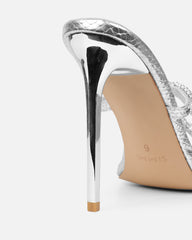Daizy Silver Snake Effect Diamante Heeled Sandals