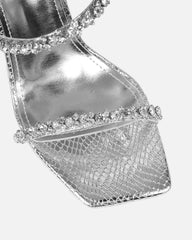 Daizy Silver Snake Effect Diamante Heeled Sandals