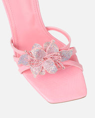 Delores Pink Snake Effect Flower Heeled Sandals