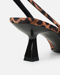 Dalary Faux Leopard Print Diamante Low Court Heeled Shoes